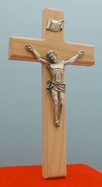 Limed Oak & Antique Silver Crucifix 8 In.