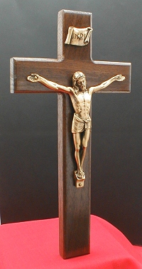 Walnut Crucifix w/ Bronze Finished Corpus 10 In.