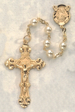 Glass Bead Pearl & Gold Rosary