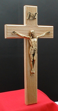 Oak Crucifix With Bronze Finished Corpus 10 In.