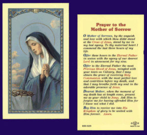Prayer To The Mother Of Sorrow: Holy Card