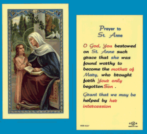 Prayer To St. Anne: Holy Card