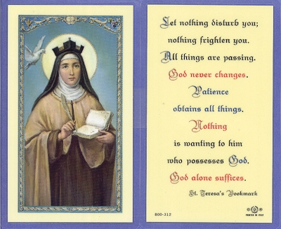 St Teresa's Bookmark Holy Card